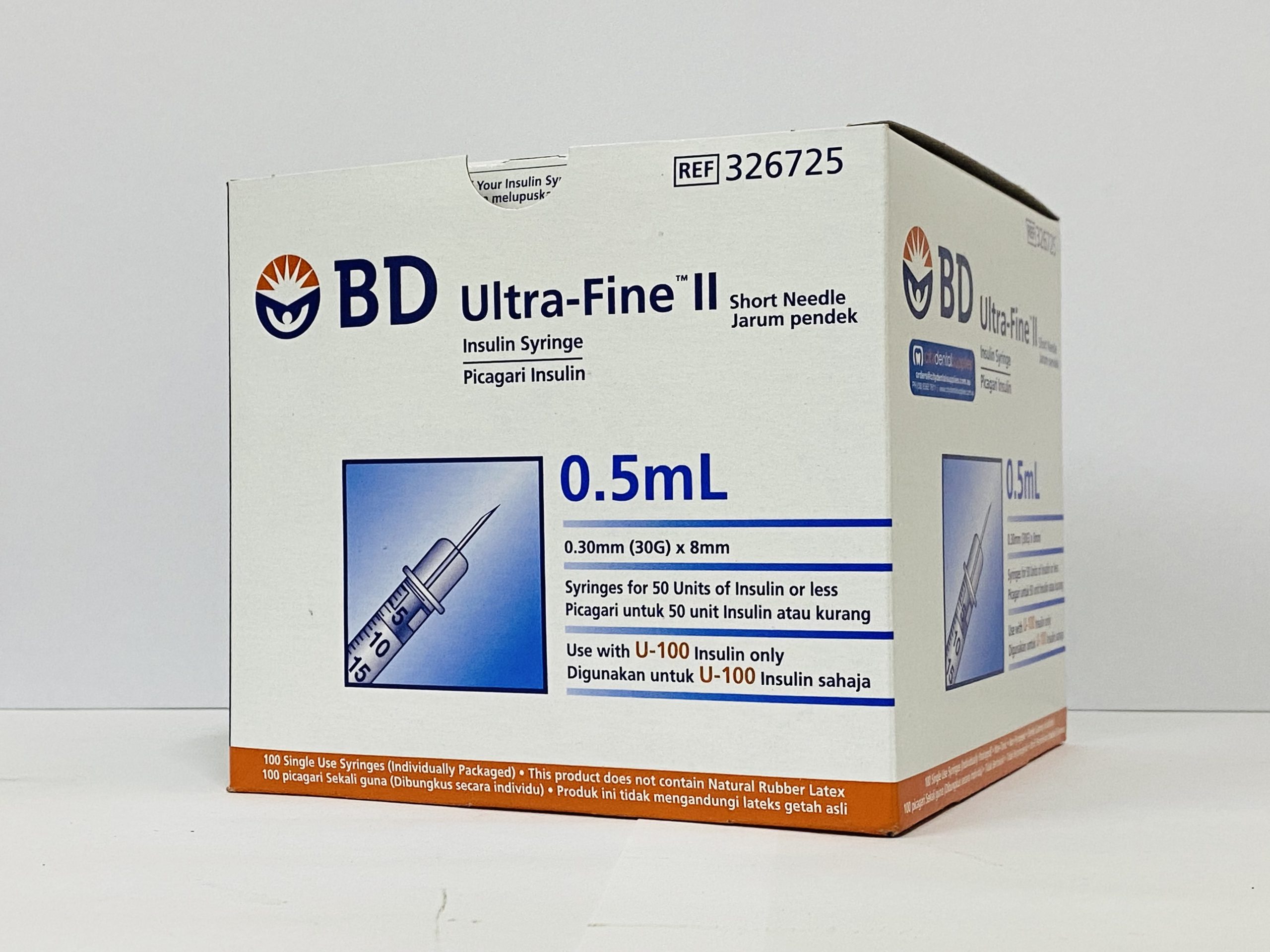 BD Ultra-Fine II Insulin Syringe 0.5ml 30G (0.30 x 8mm) Short